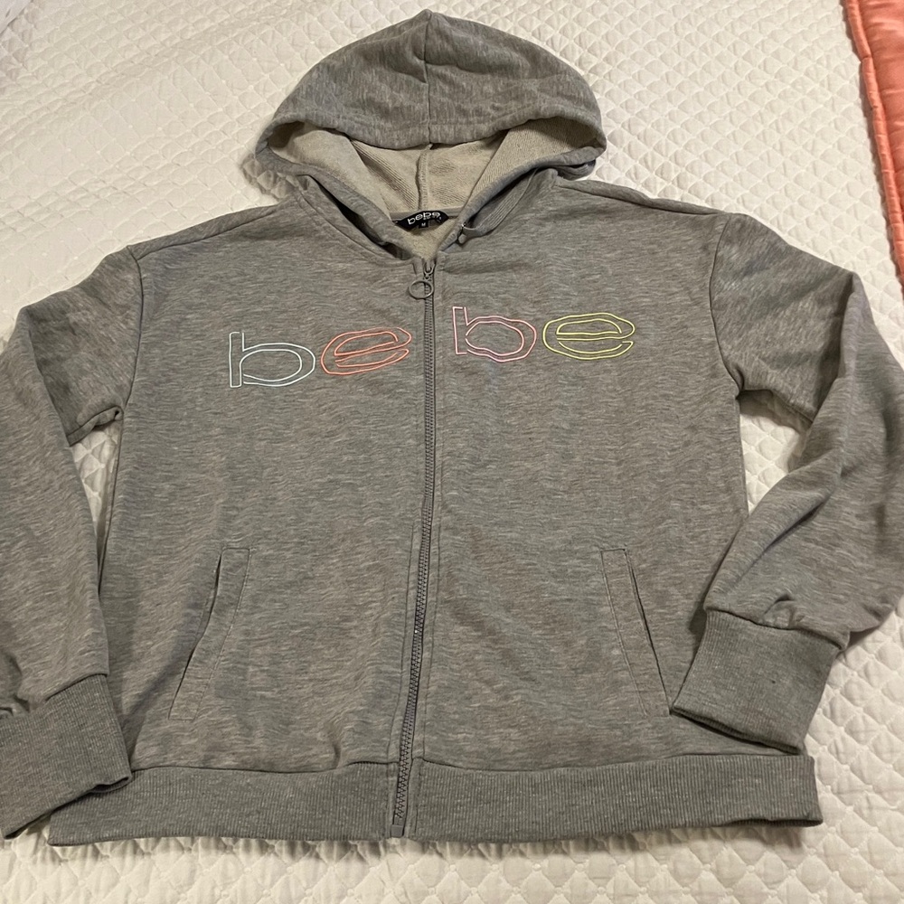 Bebe Heather Gray Hoodie with Colorful Logo